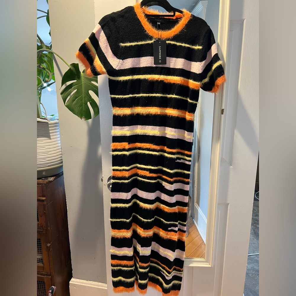 Sapphire O Striped Fuzzy Dress - Size L